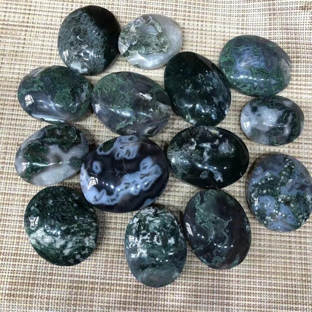 Natural Green Moss Agate Palm Stone
