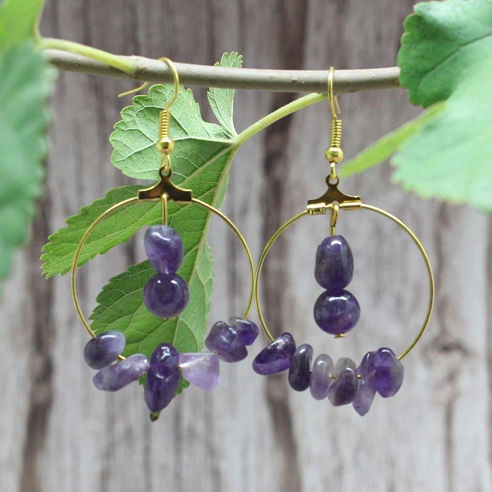 Natural Gemstone Gold Hoop Earrings