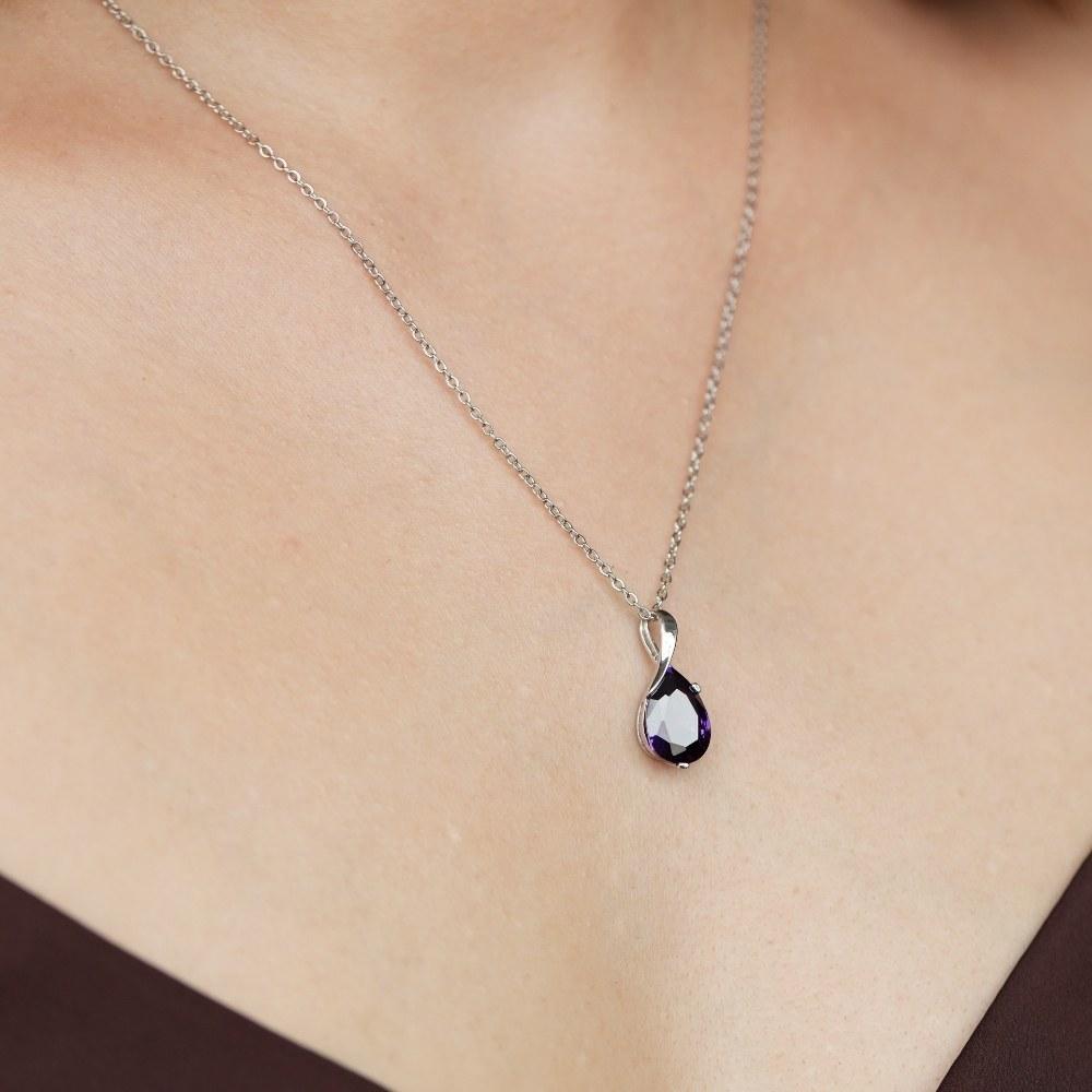 Silver Crystal Drop Amethyst Necklace