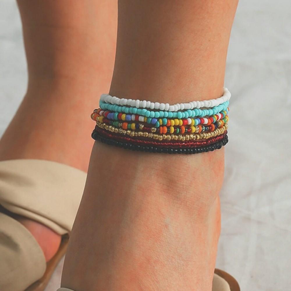 Tassels Ankle Bracelet Pastel Seed Beaded Foot Jewelry