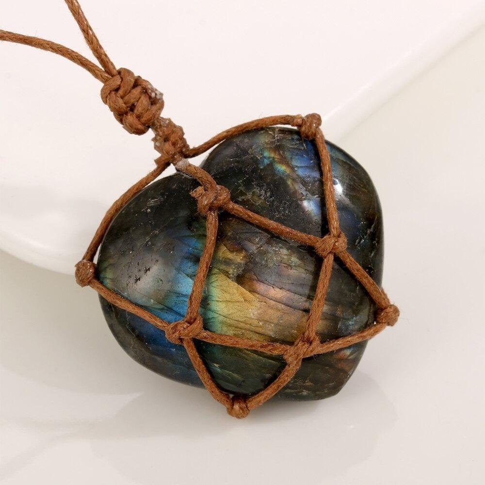 Wrapped Crystal Labradorite Heart Necklace