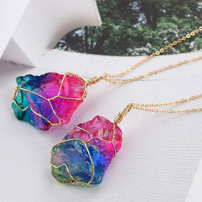 Rainbow Aura Quartz Crystal Necklace