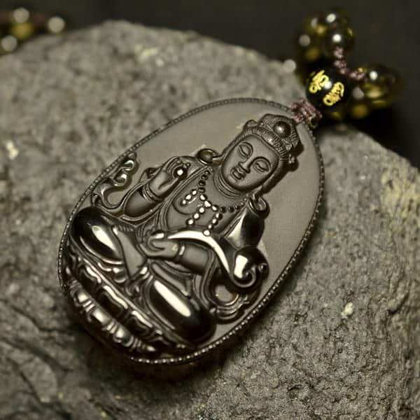 Natural Ice Obsidian Guanyin Necklace
