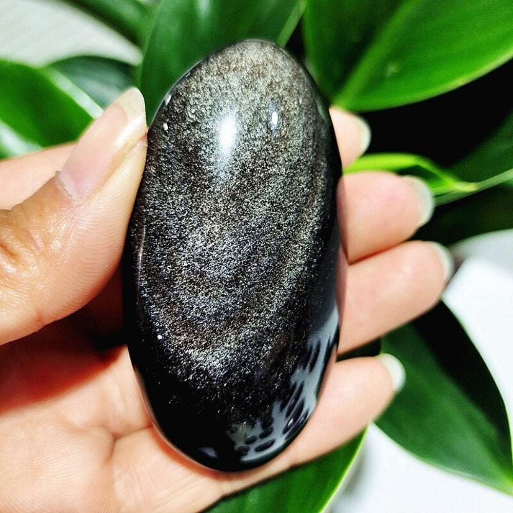Silver Sheen Obsidian Palm Stone