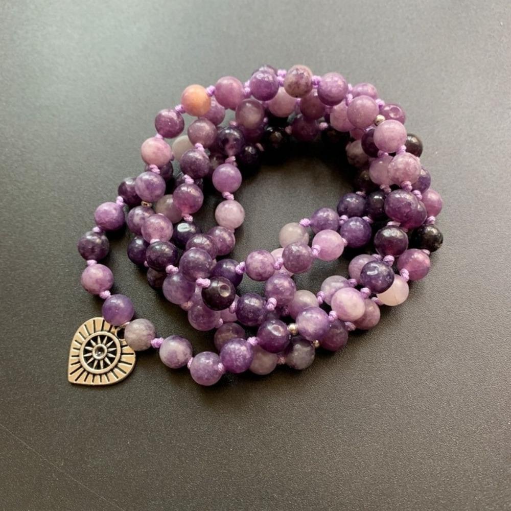 Purple Lepidolite Crystal Beaded Meditation Bracelet 