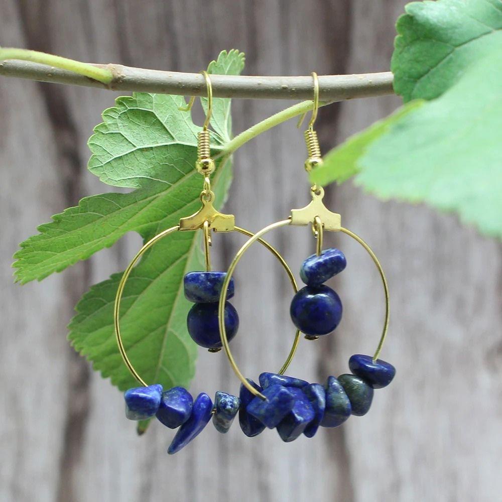 Natural Gemstone Gold Hoop Earrings