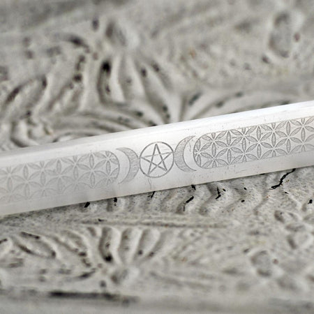Selenite Stone Triple Moon Crystal Wand