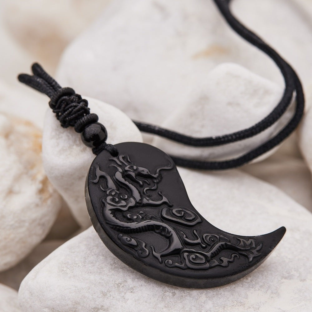Obsidian Ying Yang Couple Matching Necklaces