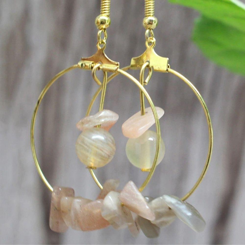 Natural Gemstone Gold Hoop Earrings