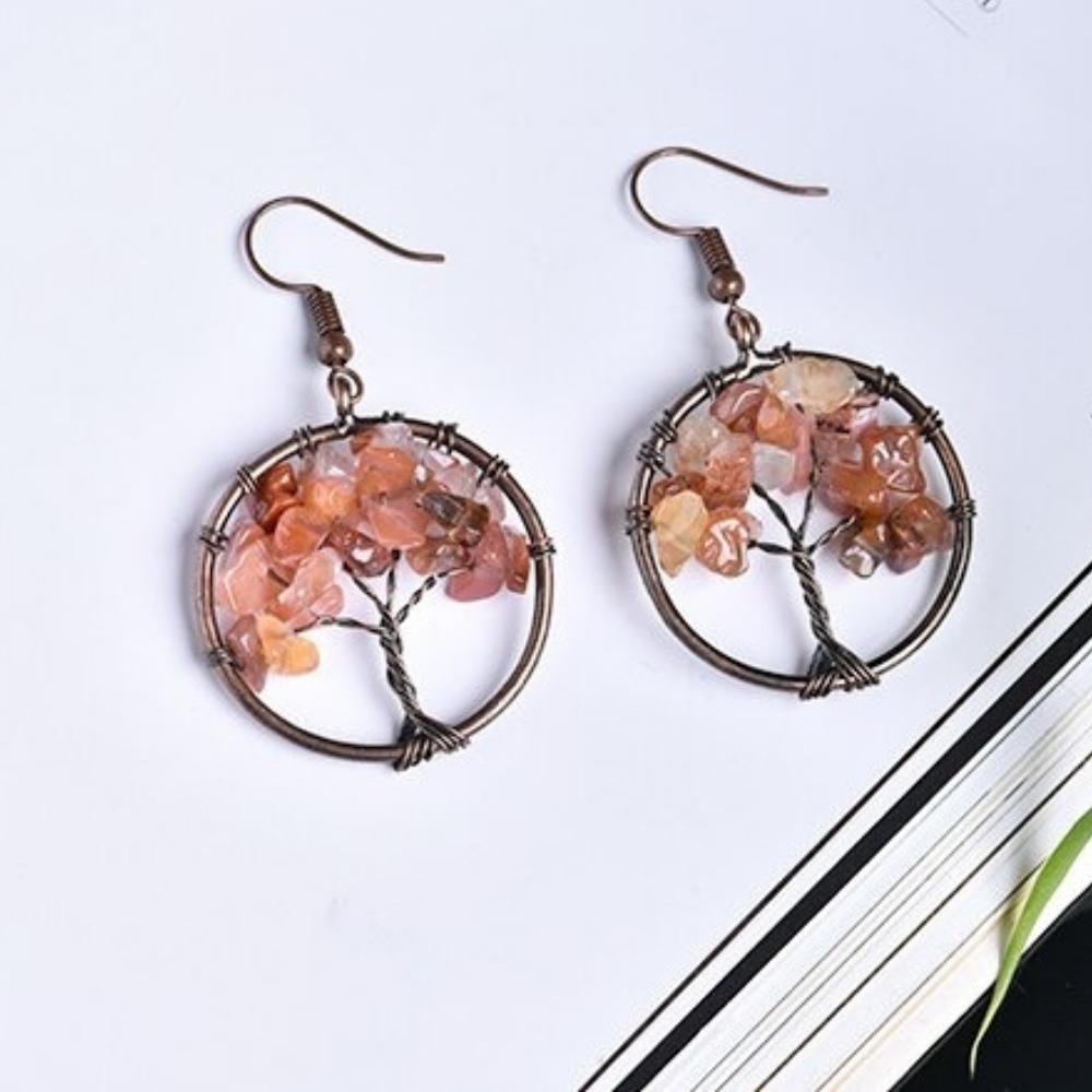 Garnet & Peridot Tree of Life Wire Wrapped Gold 2024 Earring