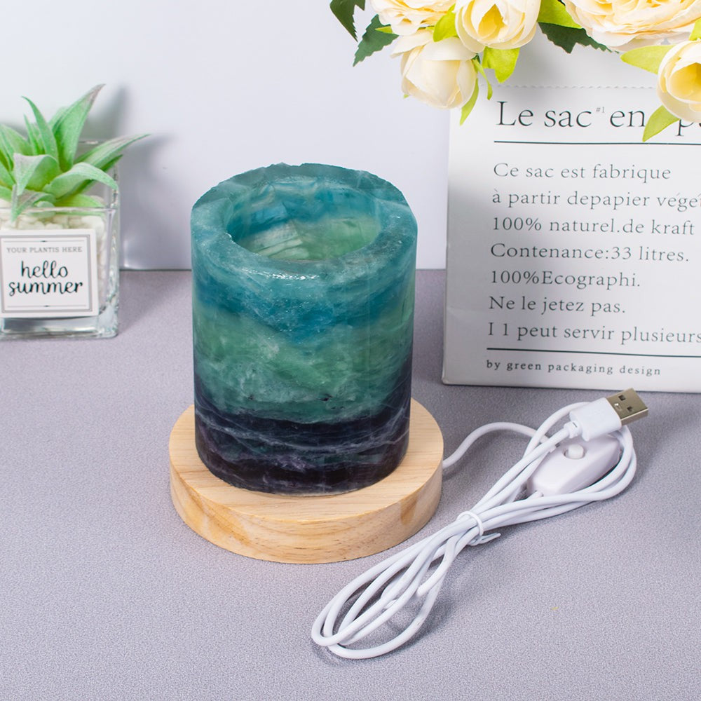 Rainbow Fluorite Crystal Light Lamp