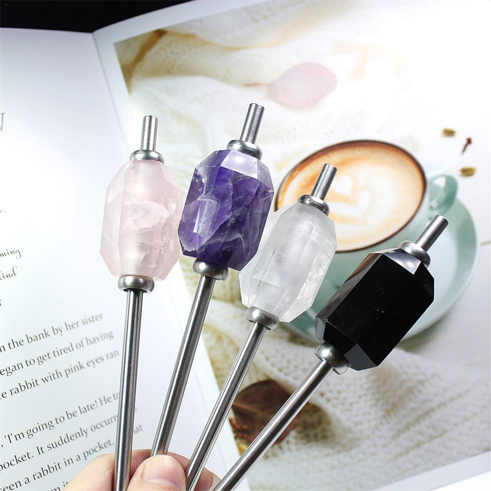 Natural Glass Drinking Straws With Crystal Quartz Chips Stones