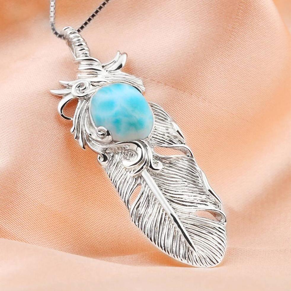 Larimar Feather Necklace