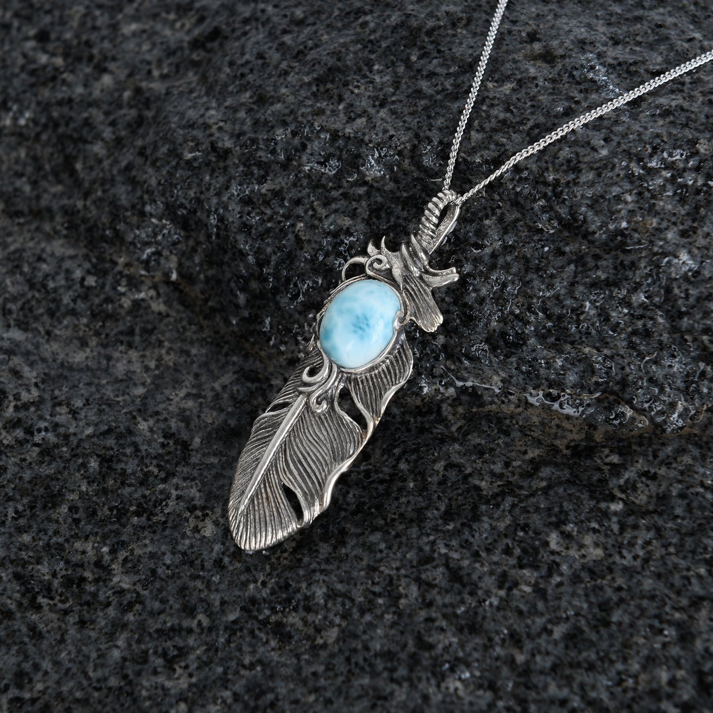 Larimar Feather Necklace