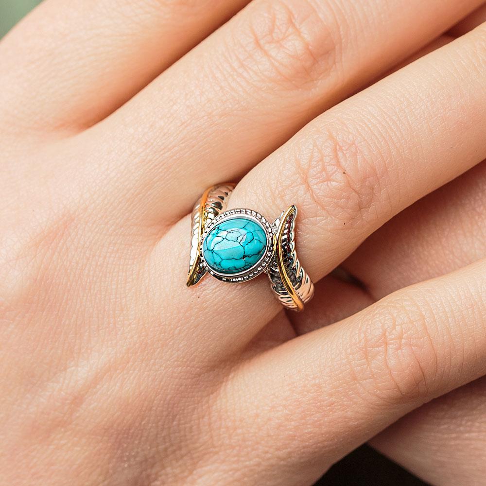 Wisdom Feather Turquoise Ring