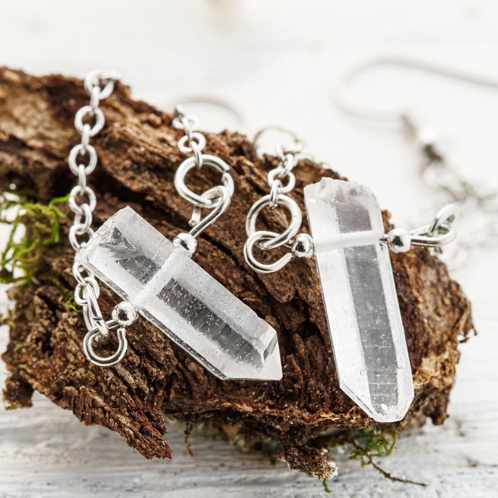 Clear Quartz Crystal Dangle Earrings