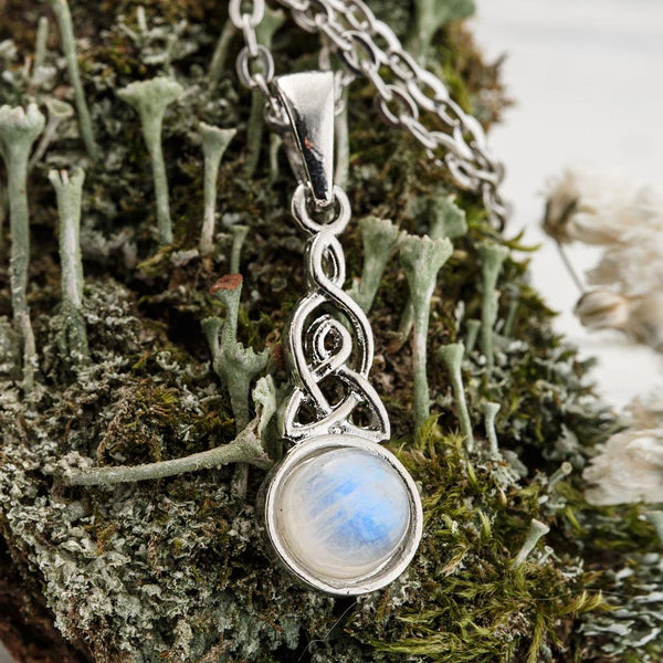 Celtic Knotwork Priestess Necklace with Rainbow Moonstones