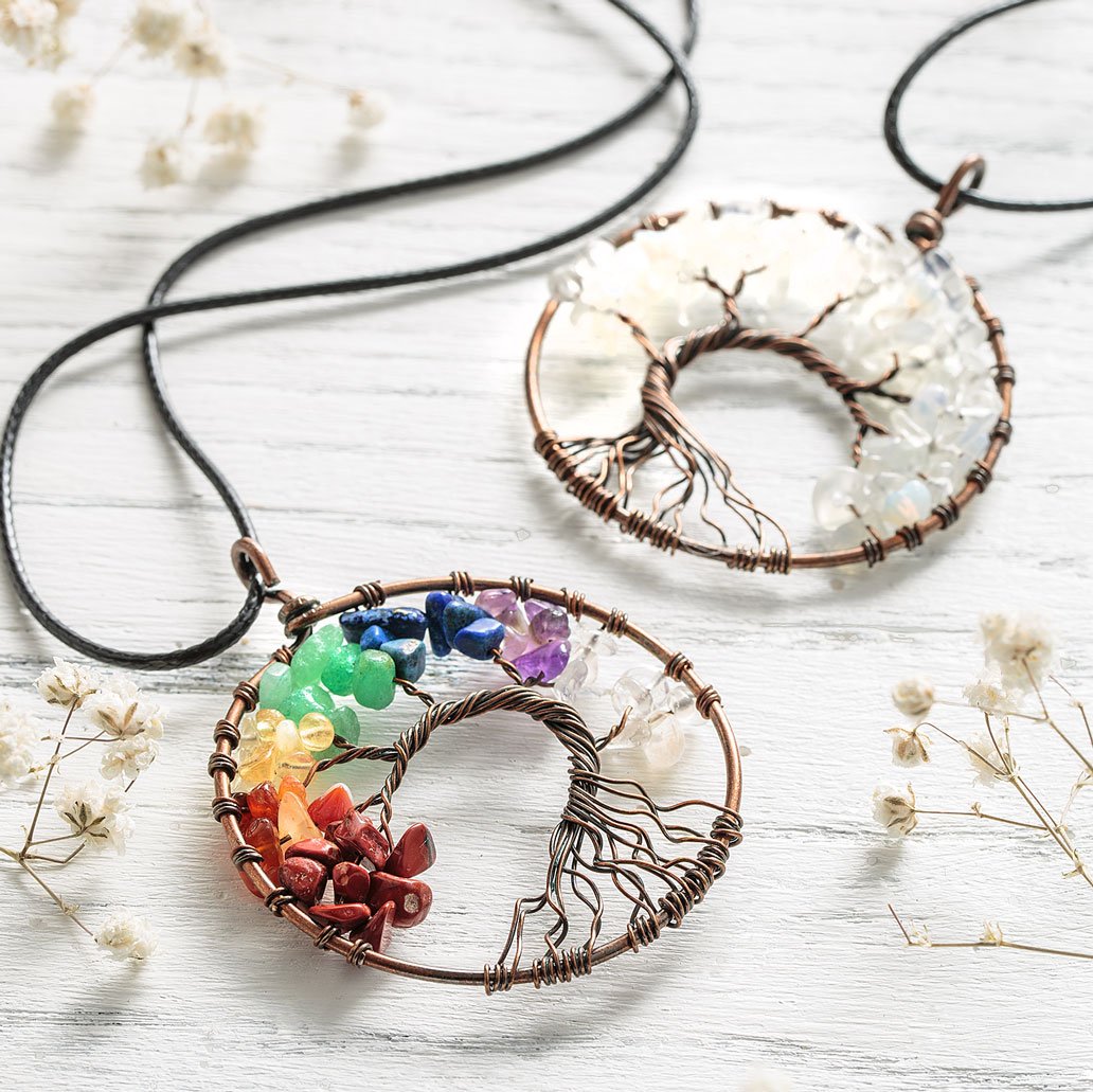 Tree of Life Chakra Necklace, Rainbow Crystal Necklace, Metaphysical Tree  Jewelry, Natural Gemstone Pendant, Healing Energy, Zen Yoga Charm - Etsy