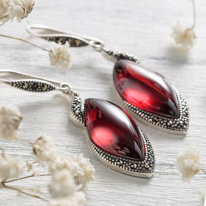 Silver Garnet Drop Earrings