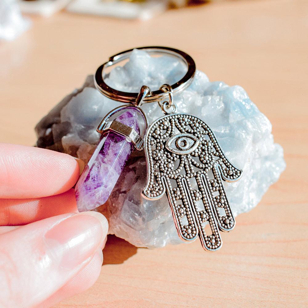 Hamsa Hand Natural Gemstone Keychain