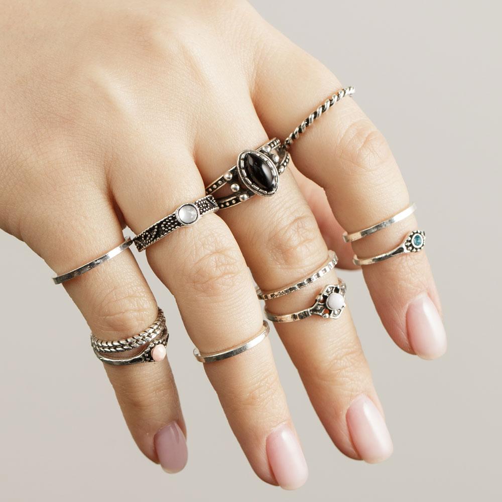 17 pcs/Set Boho Luxury 18K Gold Rings Finger Ring Set Joint Knuckle Rings  Gemstone Irregularity Rings Women Jewelry Christmas Gifts | Wish