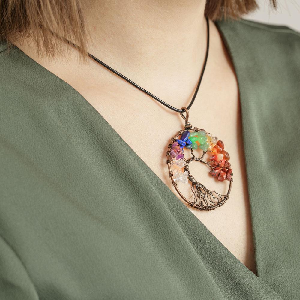 Statement 925 silver Family Tree of Life store Necklace-chakra multi gem Necklace-Statement Tree of Love pendant-Romantic rustic rainbow Necklace