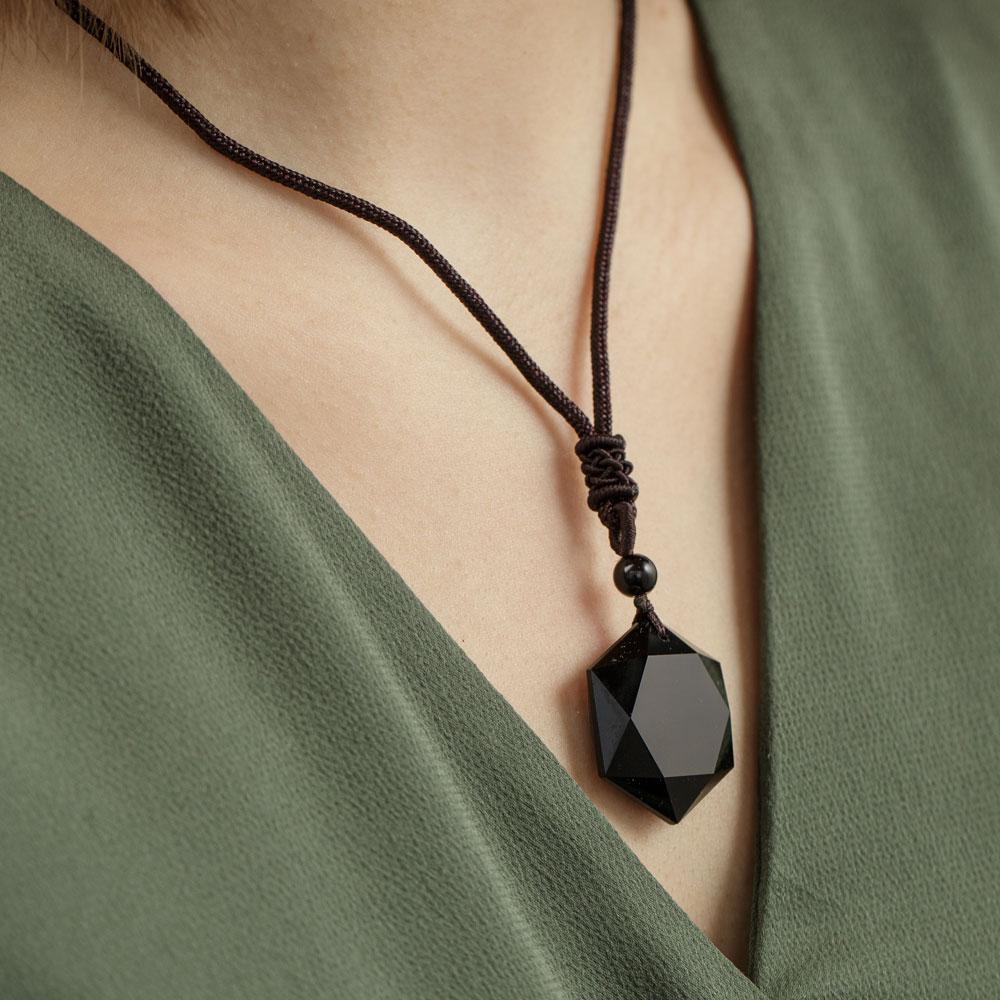 Black obsidian store hexagon pendant