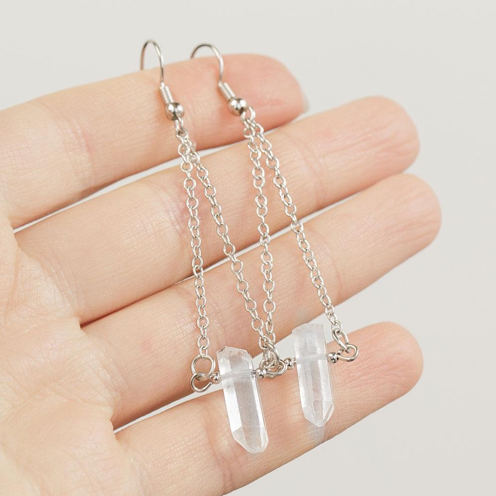Clear Quartz Crystal Dangle Earrings