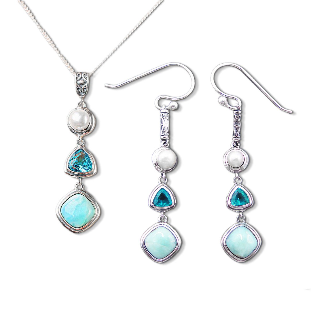 Silver Larimar Necklace and Earrings Set – MindfulSouls