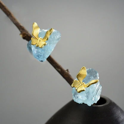 Butterfly Aquamarine Stud Earrings
