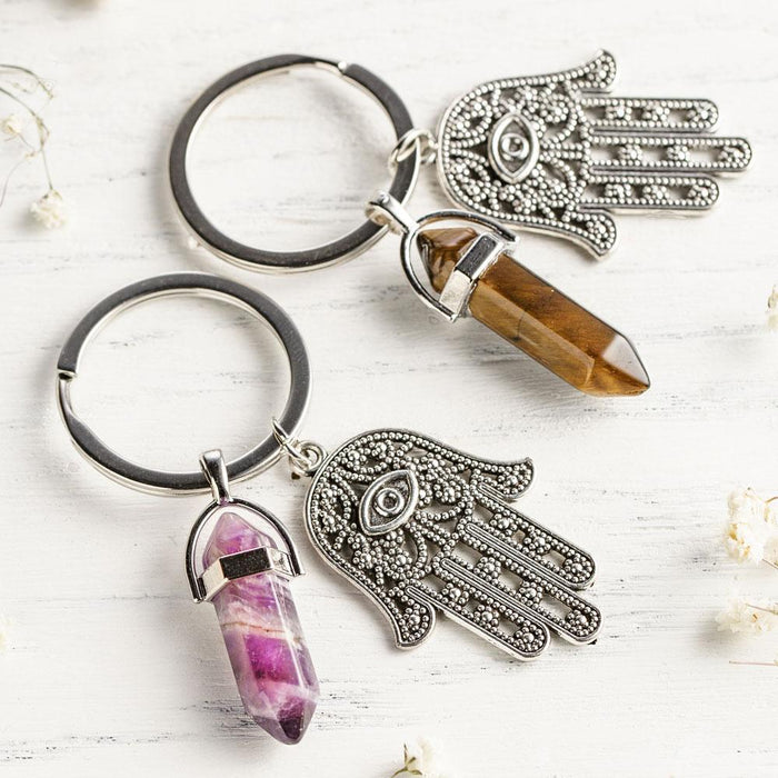 Hamsa Hand Natural Gemstone Keychain