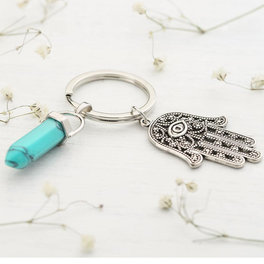 Hamsa Hand Natural Gemstone Keychain