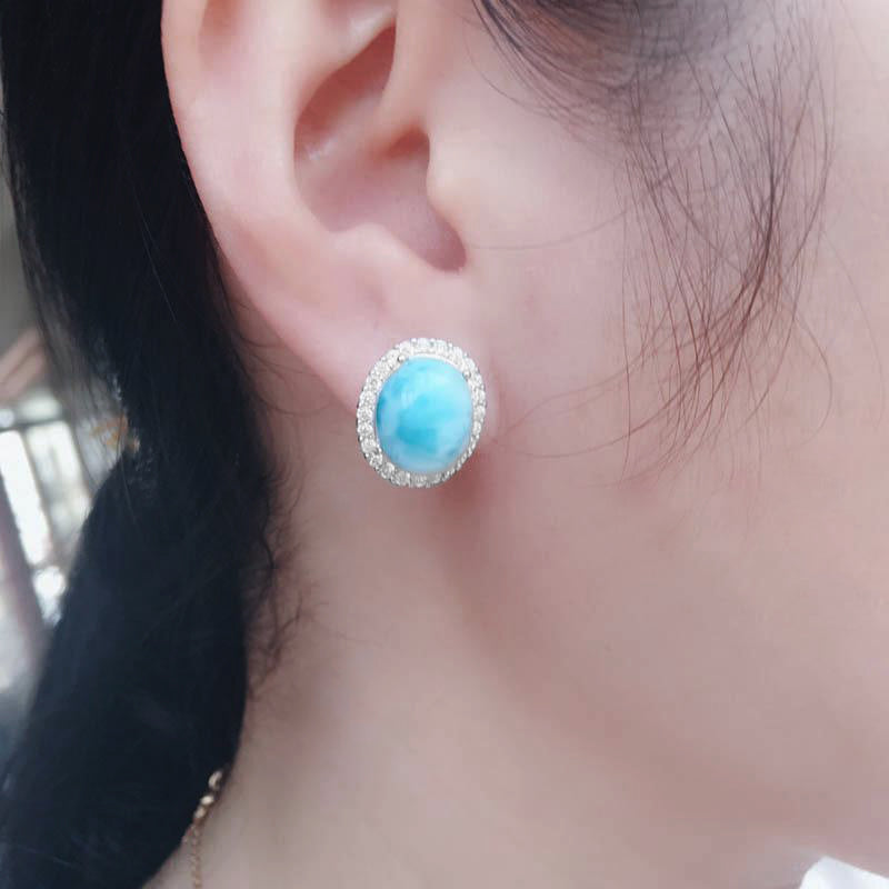 Natural Larimar Handmade Earring, Blue Topaz & Pearl Earring, 925 Sterling deals Silver Stud Earring, Multi Stone Designer Earring, Gift for Her