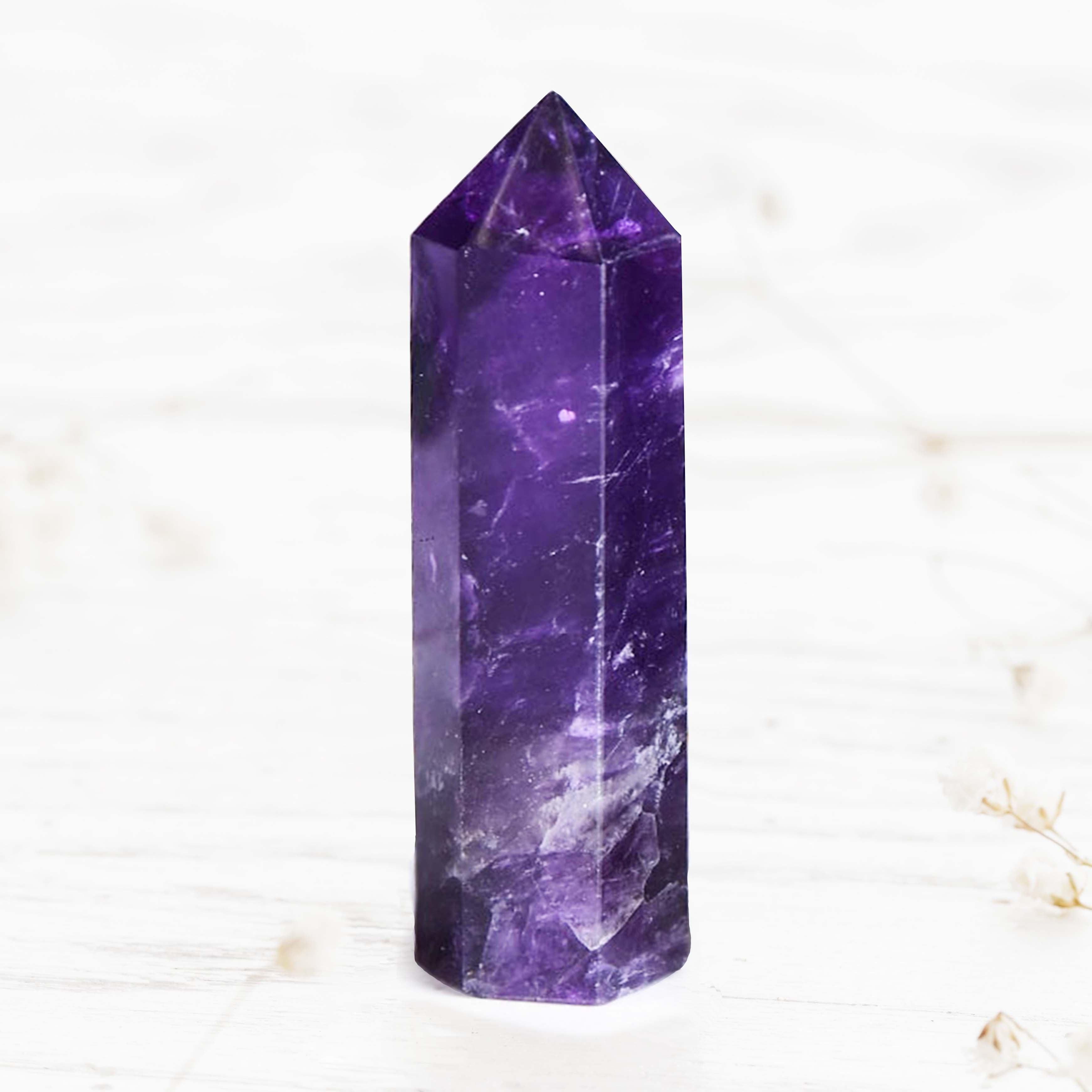 Natural Brazilian Amethyst Quartz Crystal Point – Hexagonal Prism Healing Wand Stone
